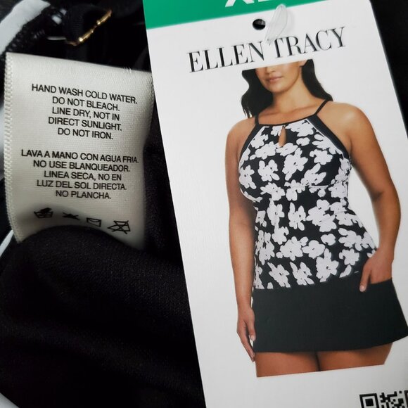 Women's Tankini Swimsuit XL Ellen Tracy Black Floral Swim Skirt Pocket - Picture 13 of 16